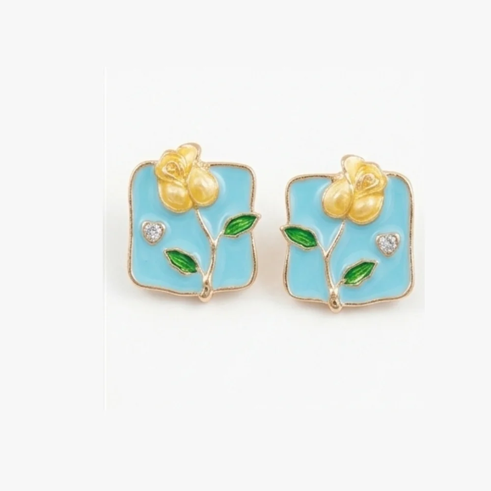 Enamel Square Rose Studs - Image 2