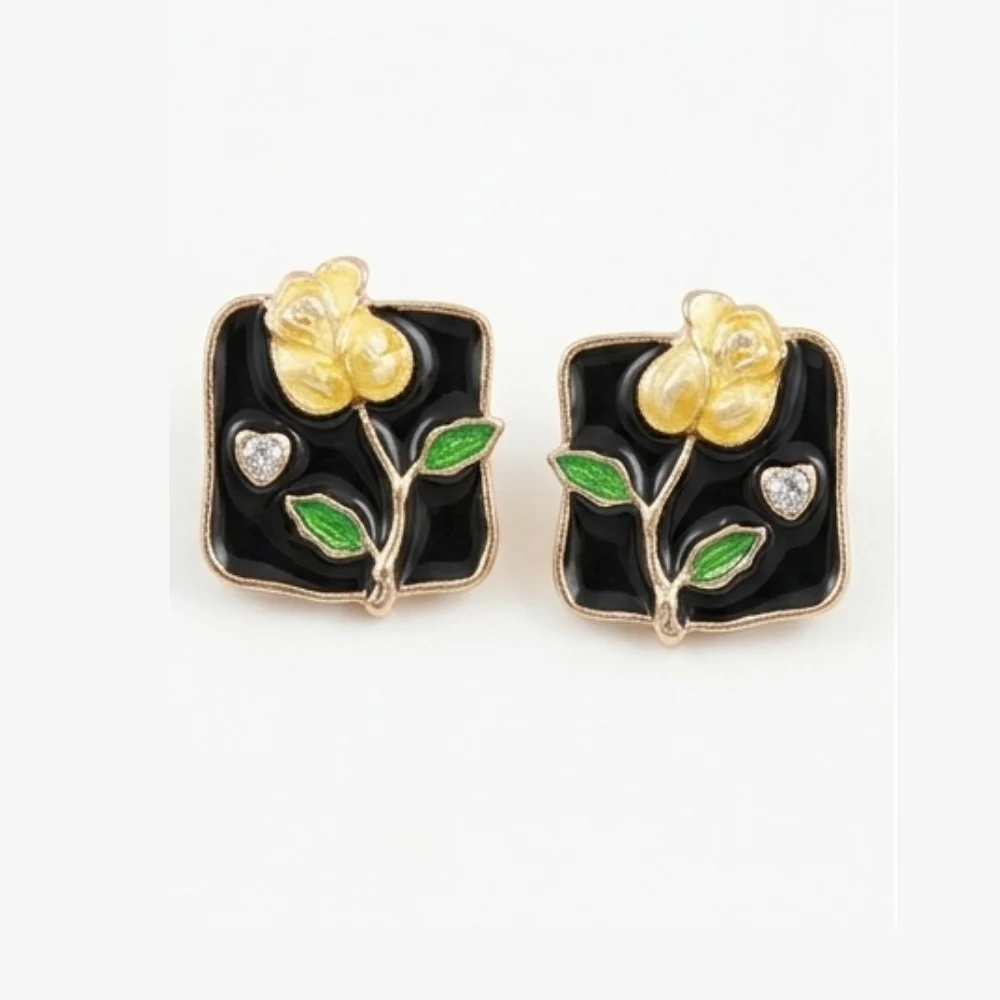 Enamel Square Rose Studs