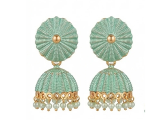 Mint Green Enamel Floral Stud Jhumki Earrings