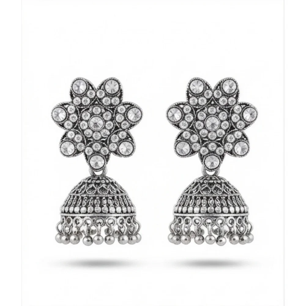 Oxidized Floral Cluster Jhumki