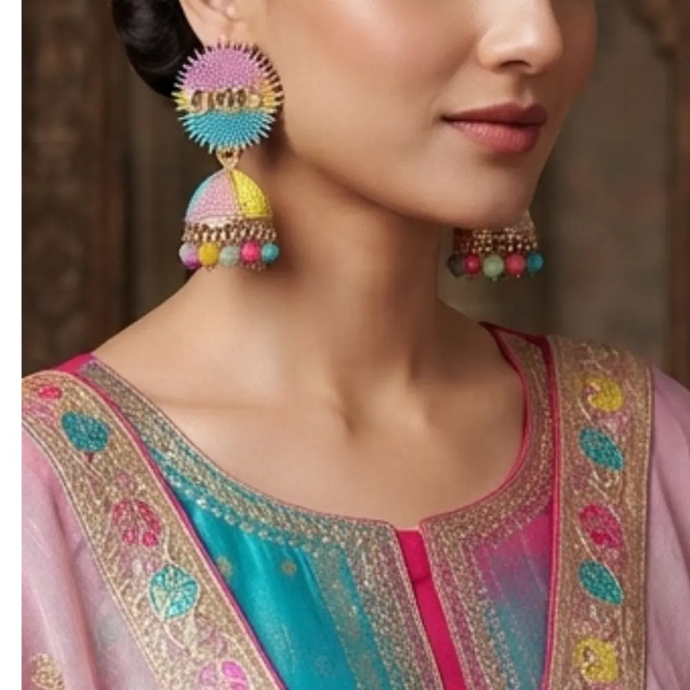 Multi-Color Beaded Jhumki - Image 2