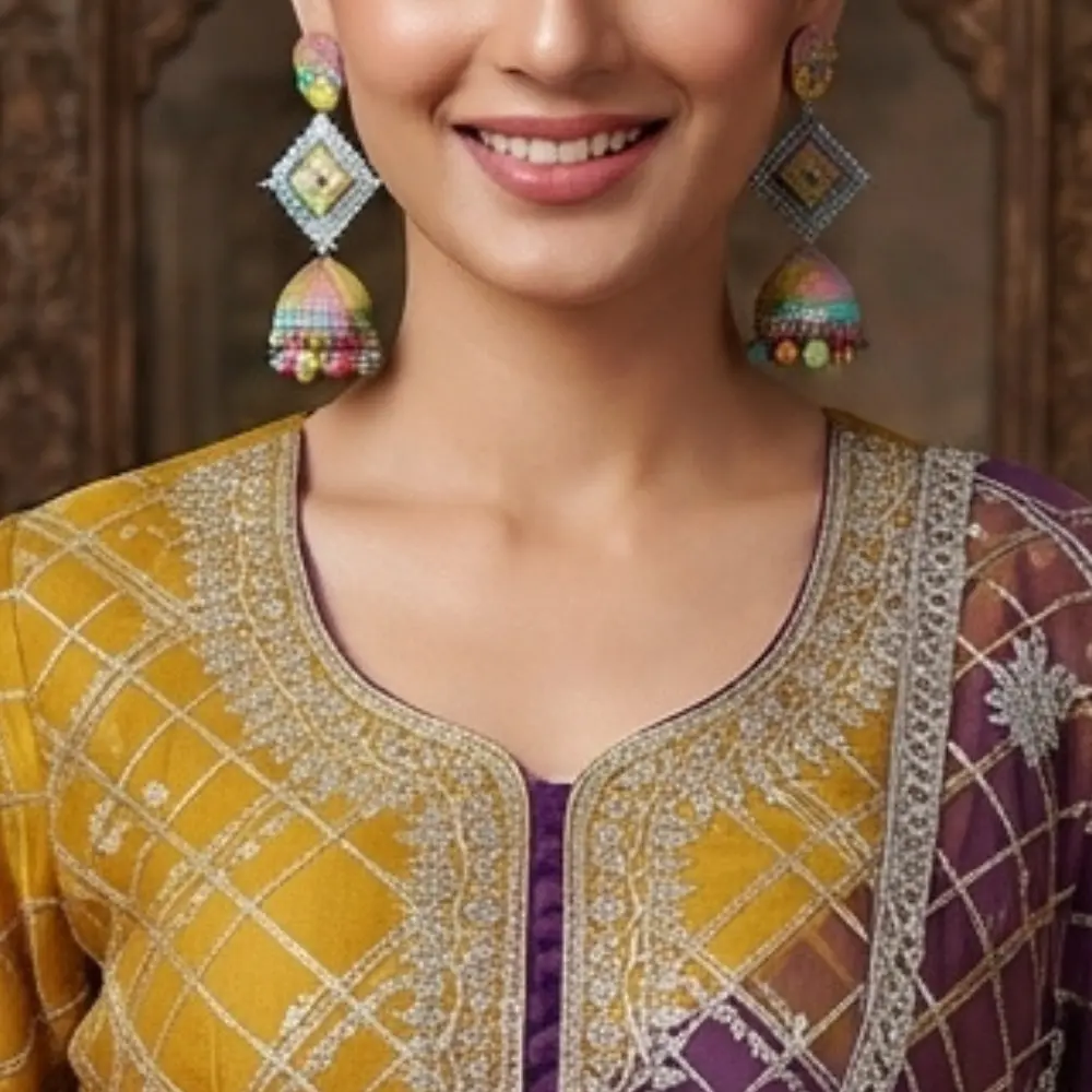 Geometric Multi-Color Jhumki - Image 2