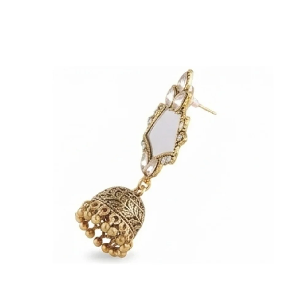 Leafy Motif Mirror Jhumki - Image 2